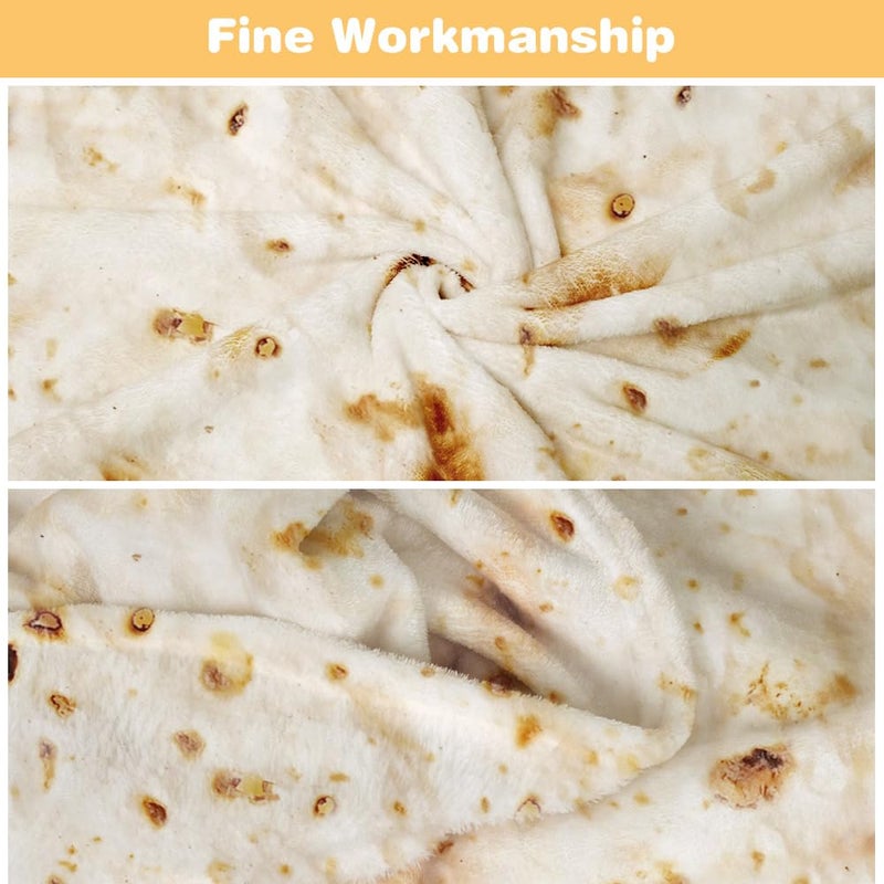 LetsFunny Burrito Tortilla Throw Blankets, 60in 2.0 Double Sided Taco Tortilla Wrap Blankets for Adults Teens Kids, Giant Funny Realistic Flannel Food Blankets, Unique Practical Gift for Her or Him - Image 5